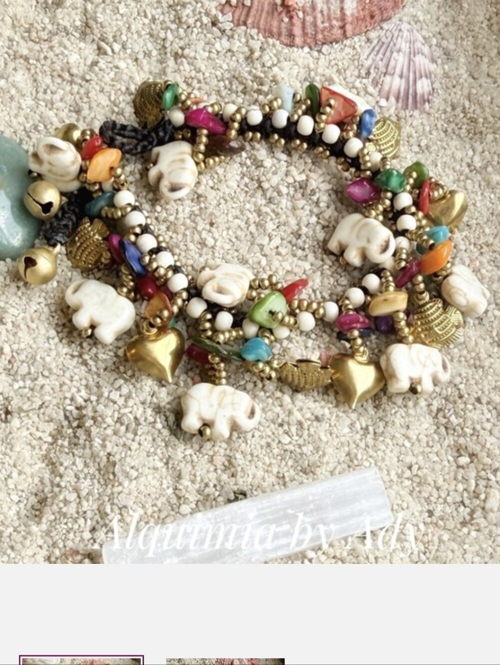 BRUTALIST + TURQUOISE Multicolor Beaded Elephant & Heart Charm Bracelet